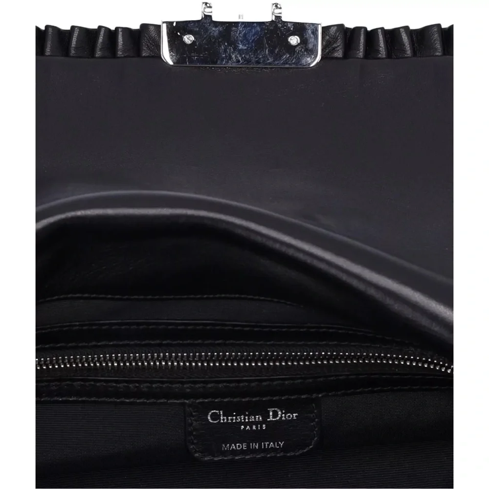 Christian Dior Black Lambskin Leather New Lock Ruffle Flap Shoulder Bag Ruffle - Picture 14 of 15